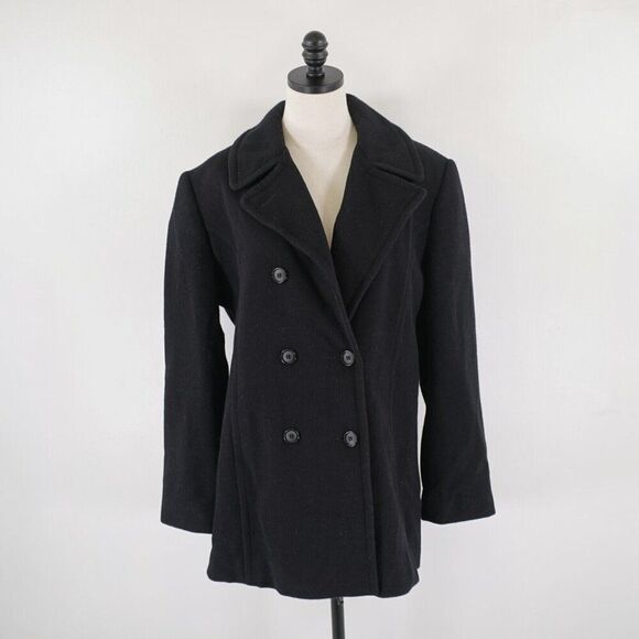 Worthington Black Wool Double Breasted Peak Lapel Size 14‎ Overcoat - Picture 1 of 9